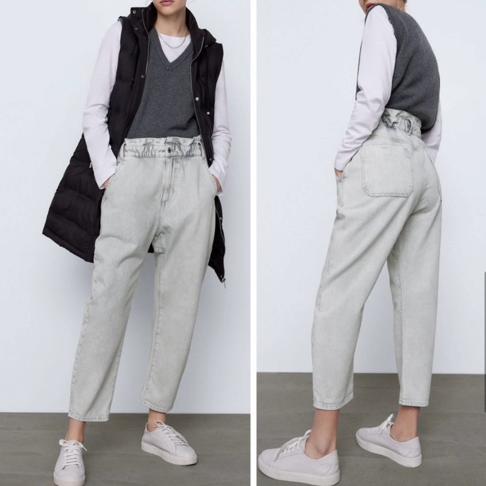 Zara grey high waisted paper bag jean size 6 excellent!